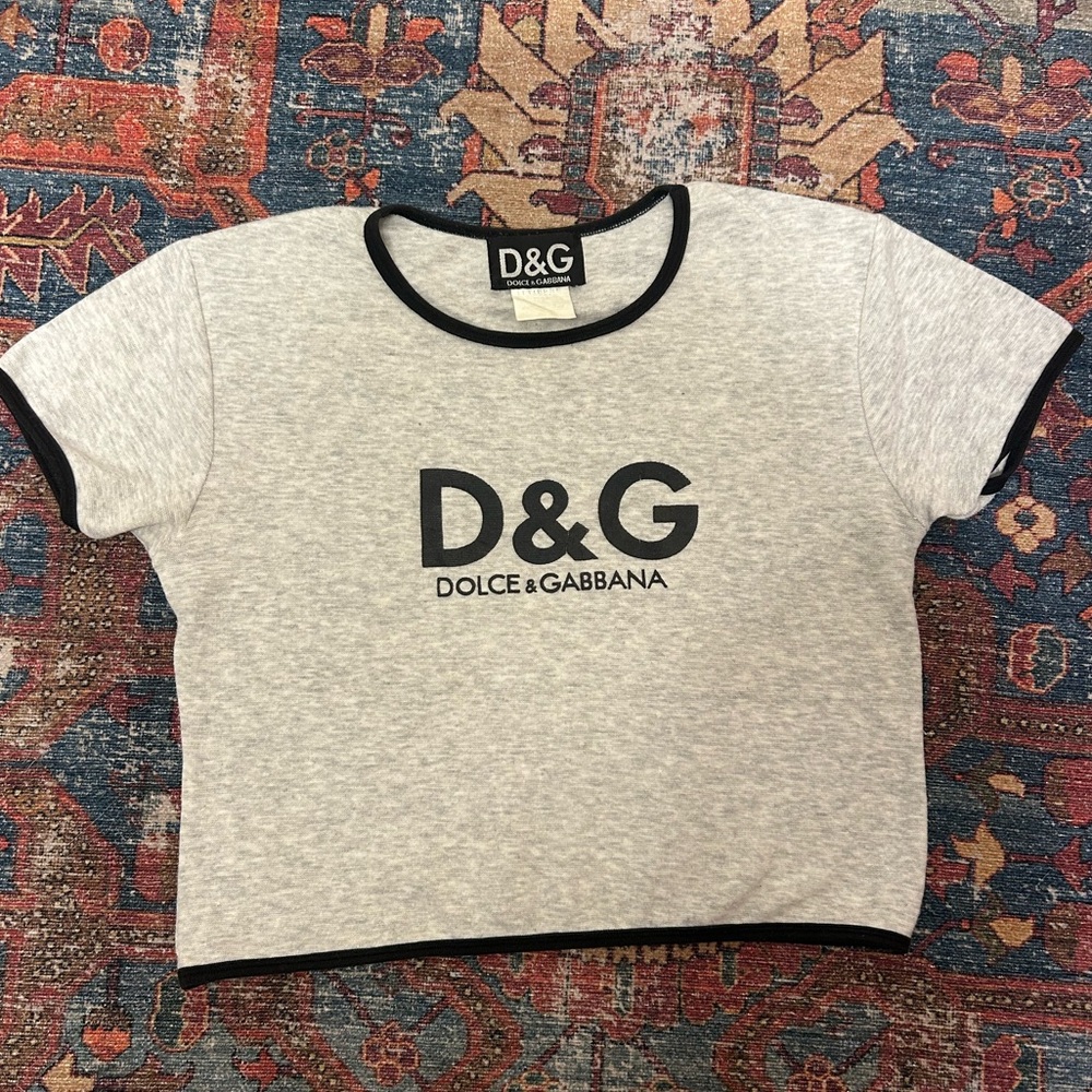 Dolce & Gabbana Vintage Gray Tee with Black Trim